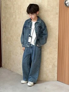 DAZY Set de 2 piezas Chaqueta vaquera informal oversize y pantalones vaqueros para niño preadolescente, look escolar para otoño - Azul - Ver 7