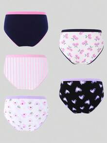 SHEIN 5pcs Girls Heart & Bow Pattern Cotton Panty Set Underwear For Girls Panties Pack Girls Underwear Girls Panties Set Fall Winter