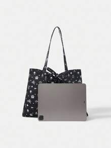 LOONEY TUNES X SHEIN Tas Bahu Fashion Bermotif Kartun Kapasitas Besar - Hitam - View 5
