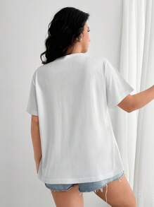 EURMUSE Áo phông 100% Cotton thêu hoa, cổ tròn, chi tiết túi - trắng - Xem 2