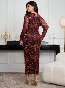 Modelyn Vestido elegante con estampado de malla y cintura para mujer de talla grande - Multicolor - Ver 2