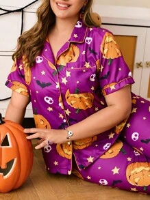 Bộ đồ ngủ in hình bí ngô và dơi Halloween cỡ lớn Chillnights - Nhiều màu - Xem 5