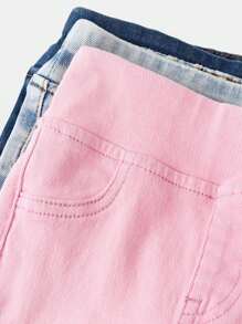 SHEIN 3件套女童Y2K浅蓝、藏蓝、粉色牛仔打底裤，秋季儿童休闲舒适服，舒适、休闲又时尚的度假装 - 彩色 - 查看 9