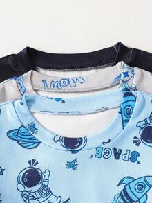 SHEIN 6pcs/Set Boys' Video Game & Astronaut Print Snug Fit Long Sleeve Top And Long Pants Pajama Set, Home Clothes Boys Pajama Sets Space Pajamas Boys Fall Winter