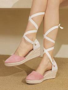 Styleloop Casual Vacation Versatile Fashion Lace-Up Women Wedge Sandals - Pink - View 6
