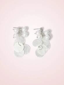 SHEIN MOD Hoa tai tua rua vỏ sò dài thiết kế độc đáo theo phong cách Pháp cổ điển cá nhân hóa - trắng - Xem 3
