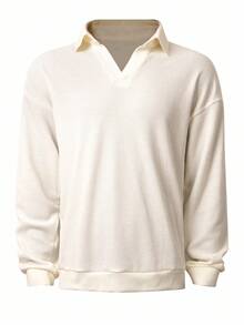 Manfinity Dauomo Men's Casual Solid Color Drop Shoulder Long Sleeve T-Shirt, Autumn, For Fall - Apricot - View 3