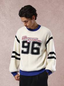 SUMWON Crop Fit Number Graphics Knit Sweater Modern Intarsia Pattern Casual Winter Pullover Crew Neck Fashion Jumper Holiday Season Essential - Multicolor - View 1