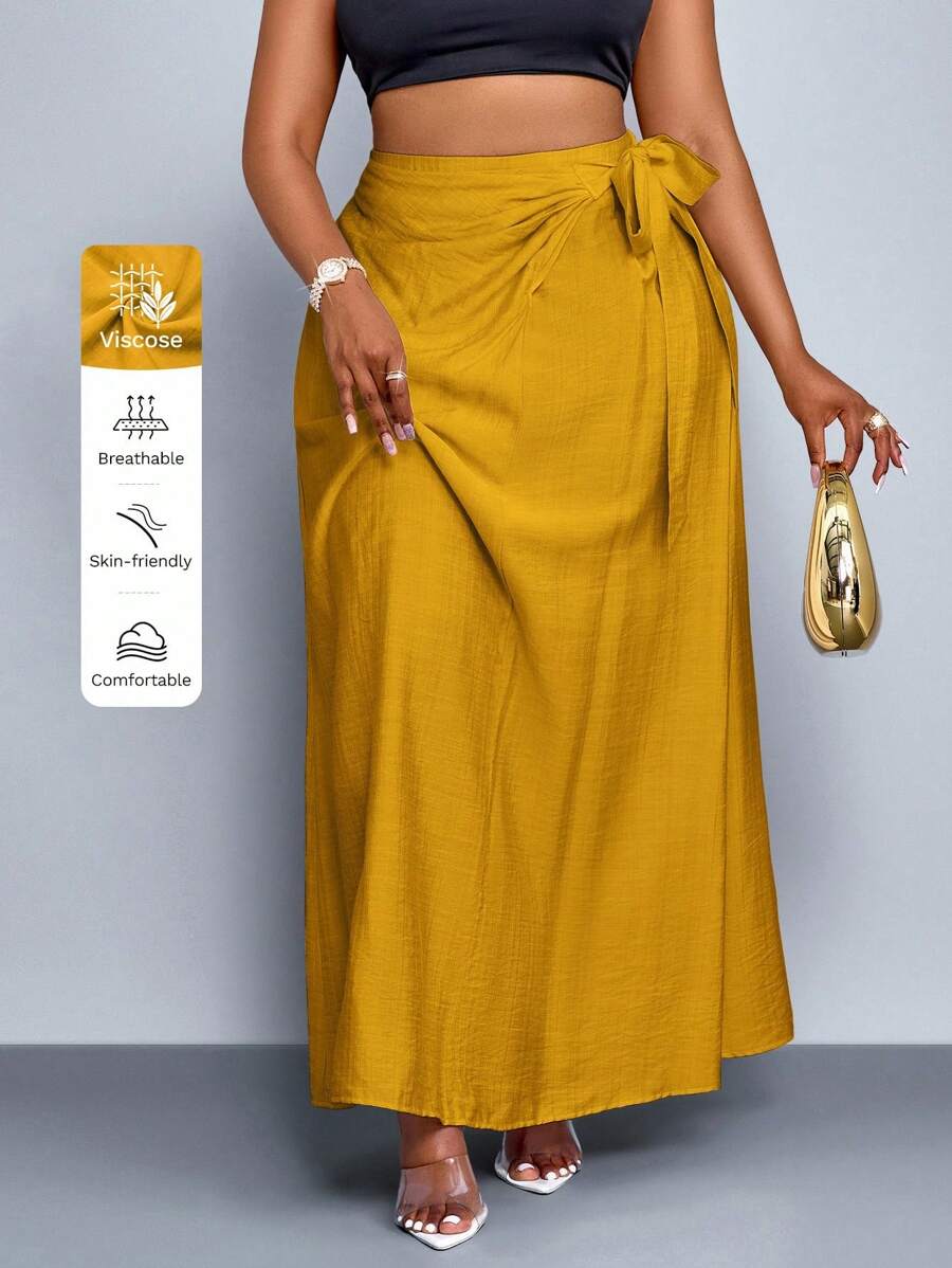 SOLERSUN Váy dài màu vàng rộng rãi, thoải mái, dáng chữ A, buộc dây, thời trang xuân hè cho nữ cỡ lớn, đi biển, đi biển, váy đa năng cho mùa thu - Màu vàng - Xem 1