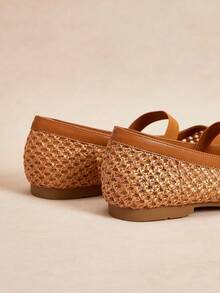 Rosivie Giày bệt nữ dệt lưới màu nâu thoải mái, thoáng khí, tối giản, dây thun co giãn, phong cách du lịch thanh lịch và phong cách Bohemian - màu nâu - Xem 4