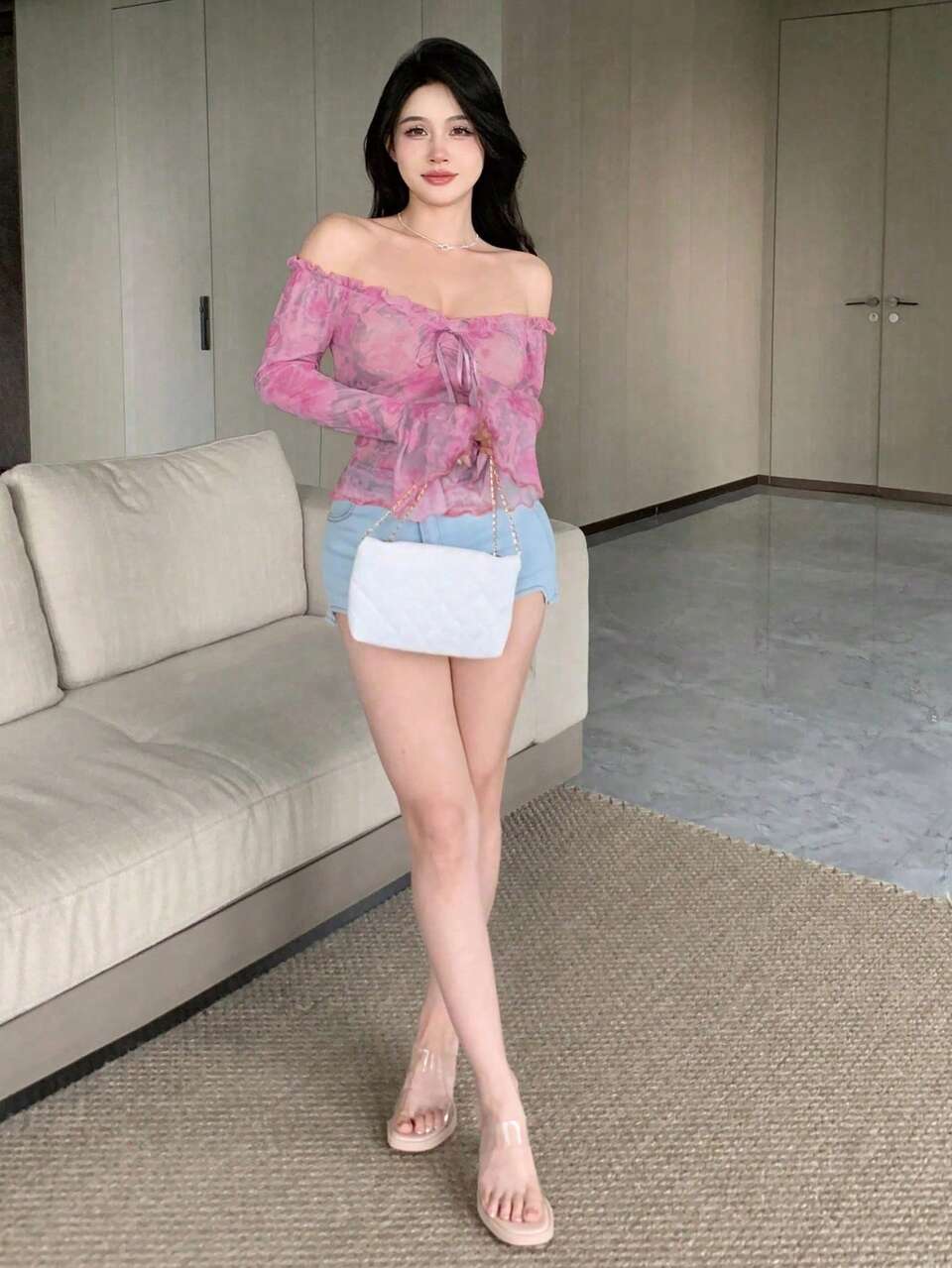 Women's Allover Ditsy Floral Sheer Mesh Shoulder Cutout Long Sleeve Top,Fall Off Shoulder Top Valentine's Day Vacation Boho Going Out Tops