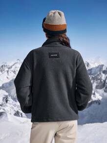 In My Nature Women's Letter Print Long Sleeve Zip-Up Outdoor Fleece Jacket - Dark Grey - View 10