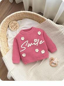 SHEIN Babygirl 可爱粉色字母图案长袖毛衣，百搭秋冬 - 粉色 - 查看 2