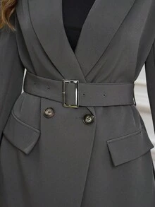 Ellevyn Bộ vest blazer thanh lịch và chân váy xếp ly cho nữ, phù hợp cho việc đi lại hàng ngày, hoạt động ngoài trời và nhiều dịp khác nhau, mùa thu - Xám - Xem 13