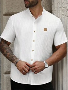 Manfinity Homme Plus Size Men's Casual Short Sleeve Shirt, Suitable For Everyday Wear - White - View 1