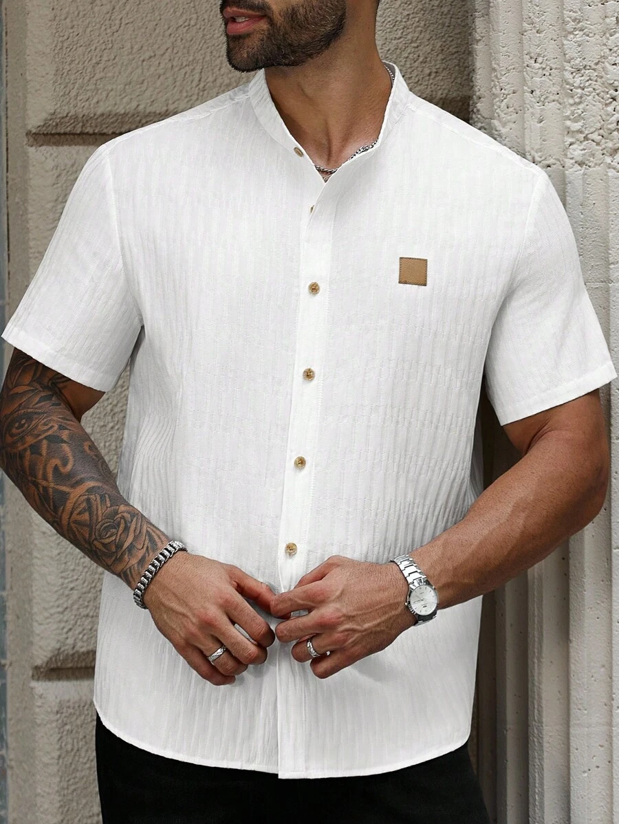 Manfinity Homme Plus Size Men's Casual Short Sleeve Shirt, Suitable For Everyday Wear - White - View 1