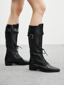 CUCCOO BIZCHIC 女士平底通勤时尚过膝靴 - 黑色 - 查看 5