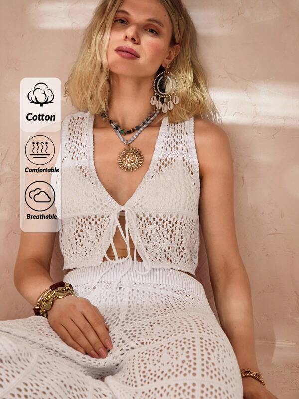 EURMUSE Cut Out Knitted Top And Pants Set, Perfect For Summer Beach Vacation And Casual