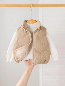 SHEIN Baby Girl Cute Brown Warm Thermal Lined Padded Coat, Autumn/Winter Fall - Brown - View 4