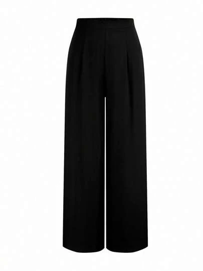 SHEIN Tall Plus Size Women Casual Solid Color Elastic Waist Loose Wide Leg Pants Fall Cloth For Women