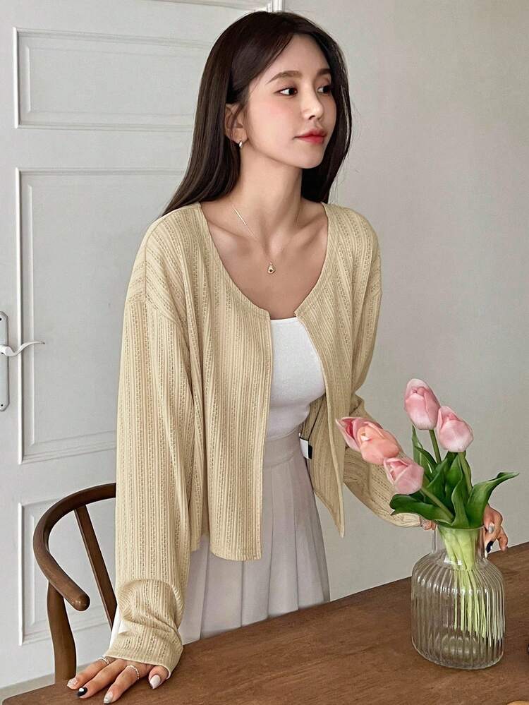 Drop Shoulder Open Front Jacket Sheer