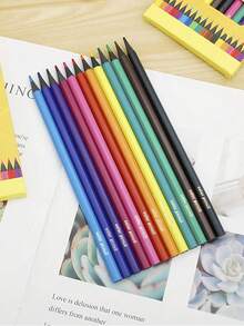 SHEIN 12/18/24/36/48PCS Hexagonal HB Pencils Premium Art Drawing Sketching Coloring Pencils Vibrant Rich Colors Smooth Layering Blendable Professional Artist Office Supplies Black Hexagonal Barrel Gift Set - Multicolor - View 2