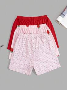 RueChic 3pcs/Set Women'S Elastic Waist Pajama Shorts - Multicolor - View 2