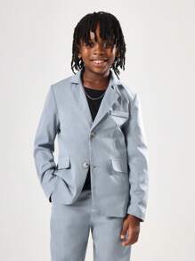 SUMWON Stylish Boys Formal Suit Two Piece Light Blue Blazer Pants Set Wedding Party Special Occasion Matching Outfit Classic Modern Cut Fall Winter - Dusty Blue - View 3
