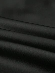 SOLERSUN 女士时尚纯色优雅立领时尚精致蝙蝠袖缎面不对称下摆衬衫和直腿优雅长裤套装 - 黑色 - 查看 8