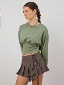 COUREZ Crew Neck Corset Sweatshirt /Y2K Going Out Women Cute Spring Tops Going Out Tops Tops - Green - View 6