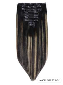 9 piezas de extensiones de cabello con clip recto 100% cabello humano real de 14-24 pulgadas 148G con doble trama, extensiones de cabello invisibles con clip, cabello humano Remy natural para uso diario de mujeres y niñas - S1B/19/1B - Ver 3