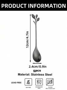 5 件叶子设计勺子、厨房、圣诞礼物、学校用品 - 黑色 - 查看 9