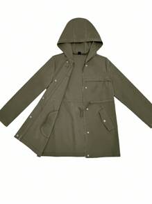 EMERY ROSE Women's Regular Solid Color Drawstring Waist Mid-Length Casual Versatile Jacket Fall Winter Cloth For Women - Green - View 7