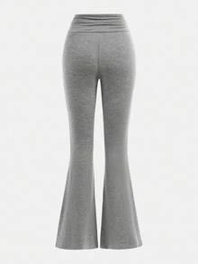 SHEIN Girlism Tween Girl Casual Fitted Light Blue Ruched Crew Neck Top And Ruched Flare Pants Set Grey Pants - Light Grey - View 9