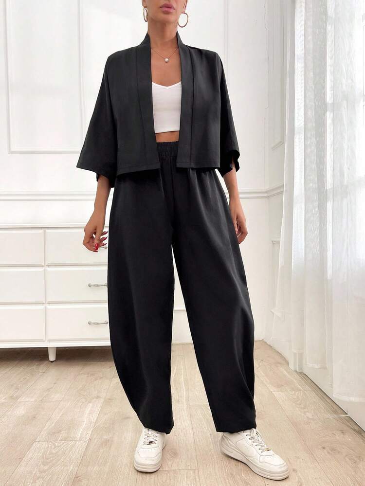 EURMUSE 女士舒适曲线两件套，夏季，休闲 - 黑色 - 查看 3