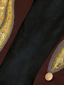 Aveloria Modichic 女士通勤百搭设计不对称下摆 V 领夸张垫肩拼色串珠刺绣花卉夏季衬衫 - 彩色 - 查看 7