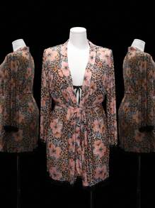 SHEIN Conjunto de lencería sexy de talla grande con estampado de leopardo (4 piezas) - Multicolor - Ver 5