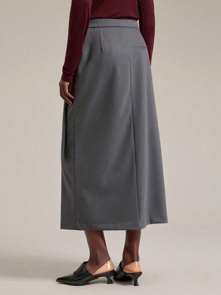 Elegant Style, Minimalist Design, Brushed Fabric, Grey Women's Fall Tie Front Straight Skirt, Suitable For Casual, Business Casual Wear In Autumn Modern Urban Casual Fashion Business Casual Women's Office Wear Low-Key Old Money Style Effortless Temperament High-End Urban Commuting Airport Women's Wear High-End Material Street Style, Sophisticated, Simple And Cool