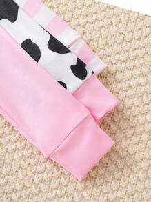 3 件套女婴可爱奶牛印花贴身长袖连体衣和裤子家居服套装，粉色 - 粉色 - 查看 5