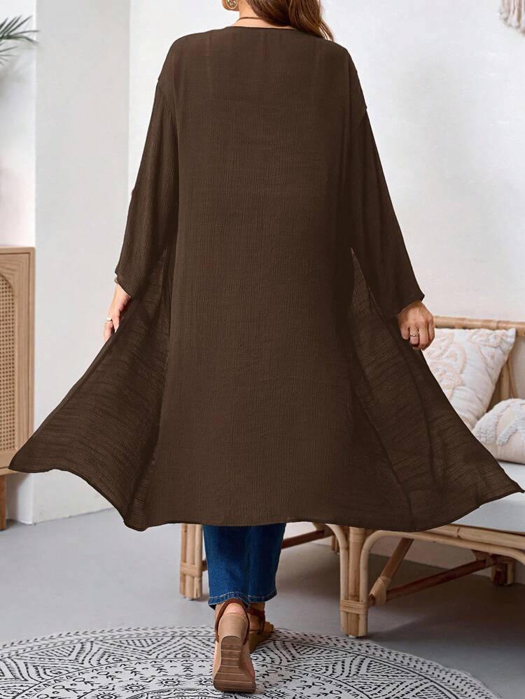 Plus Size Women's Fashion Casual Cuffed Sleeve Open Front Long Cardigan,Fall Clothes For Women Winter Autumn