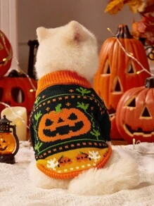 PETSIN 1 Piece Of Cat/Dog Universal Pet Clothing, Pumpkin Halloween Sweater Pullover, Autumn And Winter Warm Thread Clothing, Dog Clothing - Orange black - View 3