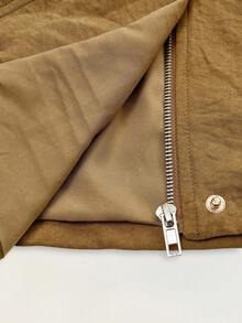 Maija 2025 橄榄绿高领金属纽扣设计女式初秋风衣棕色夹克女式春季夹克女式短袖外套女式夏季夹克女式工装夹克 - 橄欖綠 - 查看 9