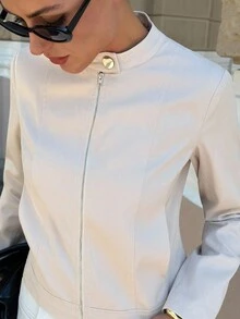 Lavishia Women's Casual Solid Color Long Sleeve Jacket, Suitable For Everyday Wear In Fall/Winter - Apricot - View 4