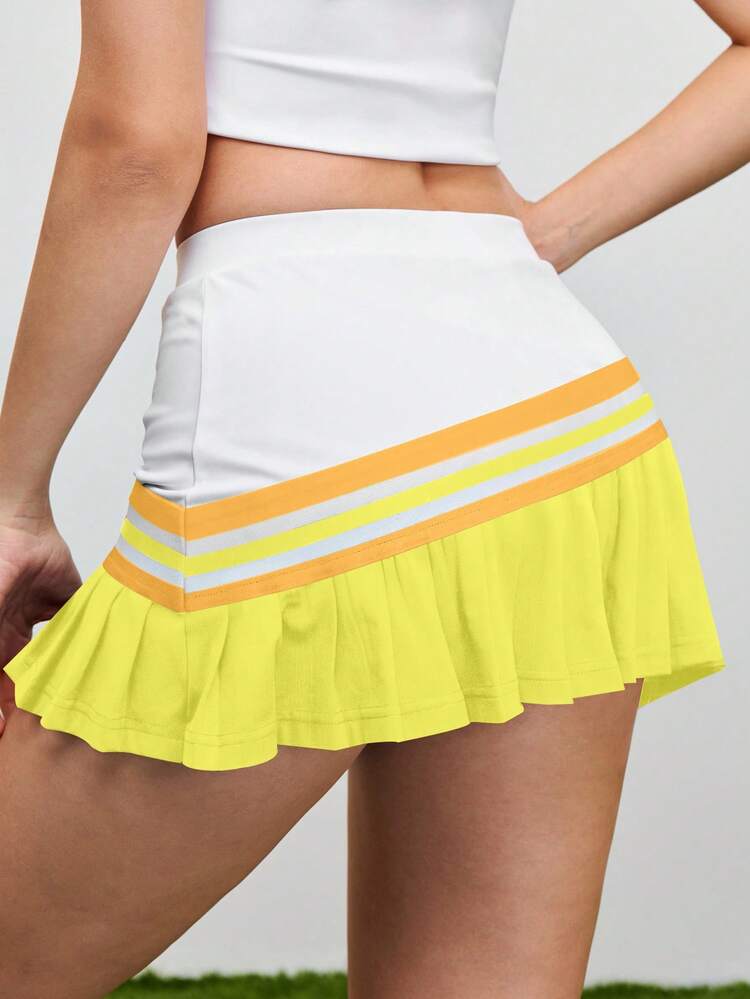 Cheerettes 女士撞色时尚运动短裙和裙裤 - 黃色 - 查看 2