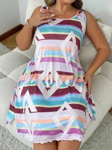 大码花卉印花无袖睡袍 - 彩色 - 查看 6