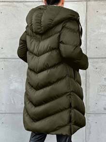 EURMUSE Women's Drawstring Hooded Mid-Length Winter Coat - Army Green - View 2