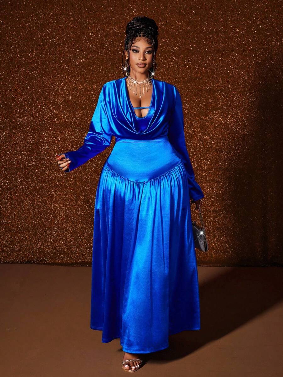 Maweii 大码性感优雅连衣裙 - 寶藍色 - 查看 1