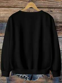EMERY ROSE Casual Minimalist Pattern Loose Fit Thick Crew Neck Long Sleeve Sweatshirt, Plus Size Halloween Fall Winter Halloween Sweatshirt Witchy,Fall For Women - Black - View 2