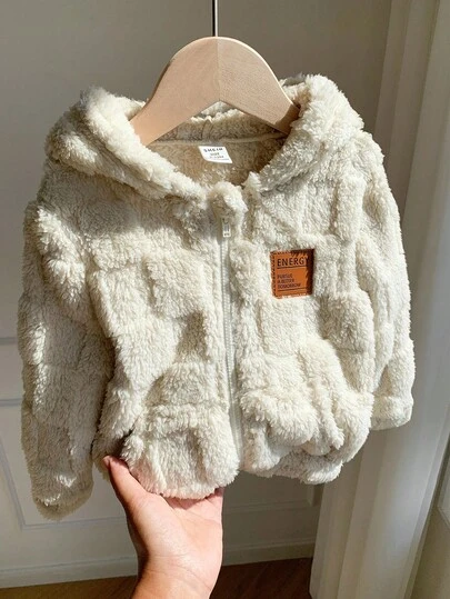 SHEIN 男婴保暖连帽外套，加厚羽绒服，冬装外套，绗缝外套，加厚外衣，舒适百搭，时尚百搭，日常穿着可爱简约设计，适合室内、室外、滑雪、日常穿着、运动、玩耍、派对节日、万圣节、圣诞节、新年等秋季穿着。
