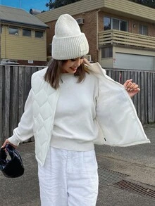 DAZY Women's Quilted Sleeveless Padded Coat With Stand Collar, Autumn/Winter Jacket Vest Vacation - White - View 5